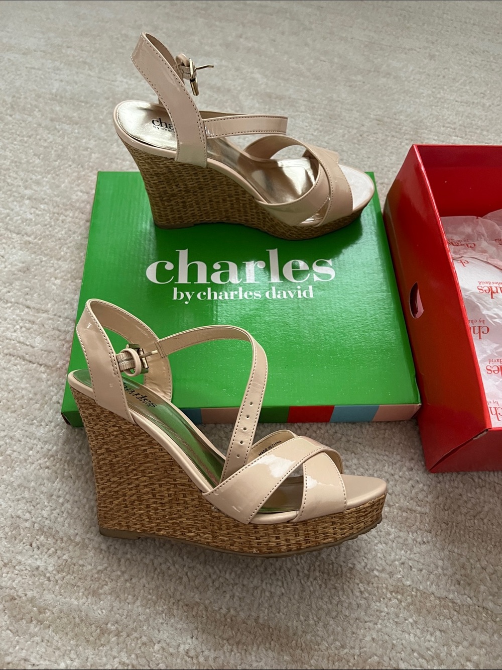 Charles by Charles David Nude Patent Wedge Sandals